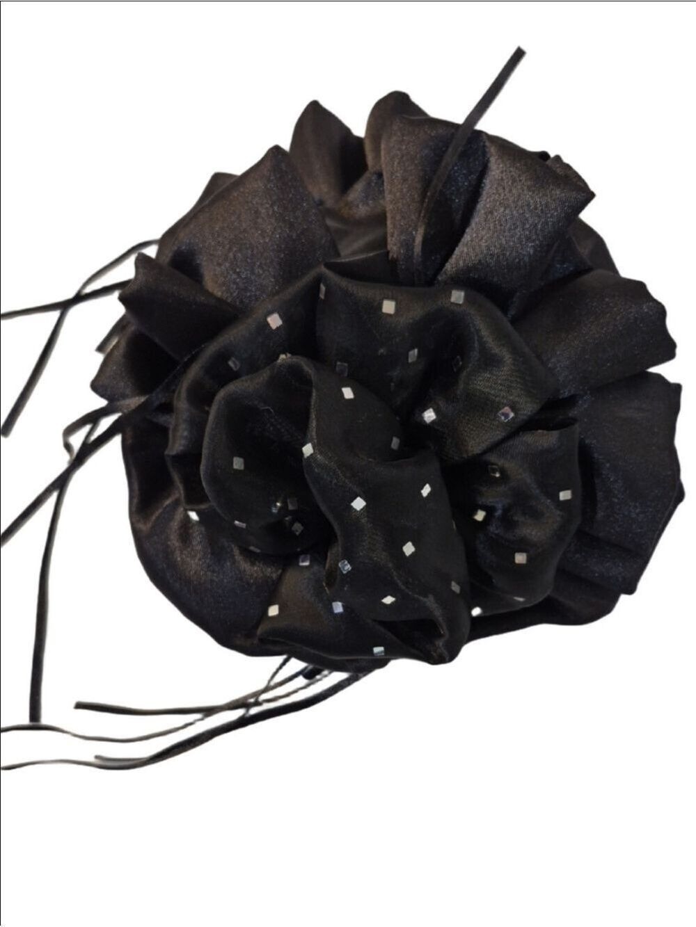 Source Unknown Black Satin Floral Hair Clip with Silver Square Accents